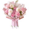 Букет с розами, георгинами и диантусами «Облако снов»